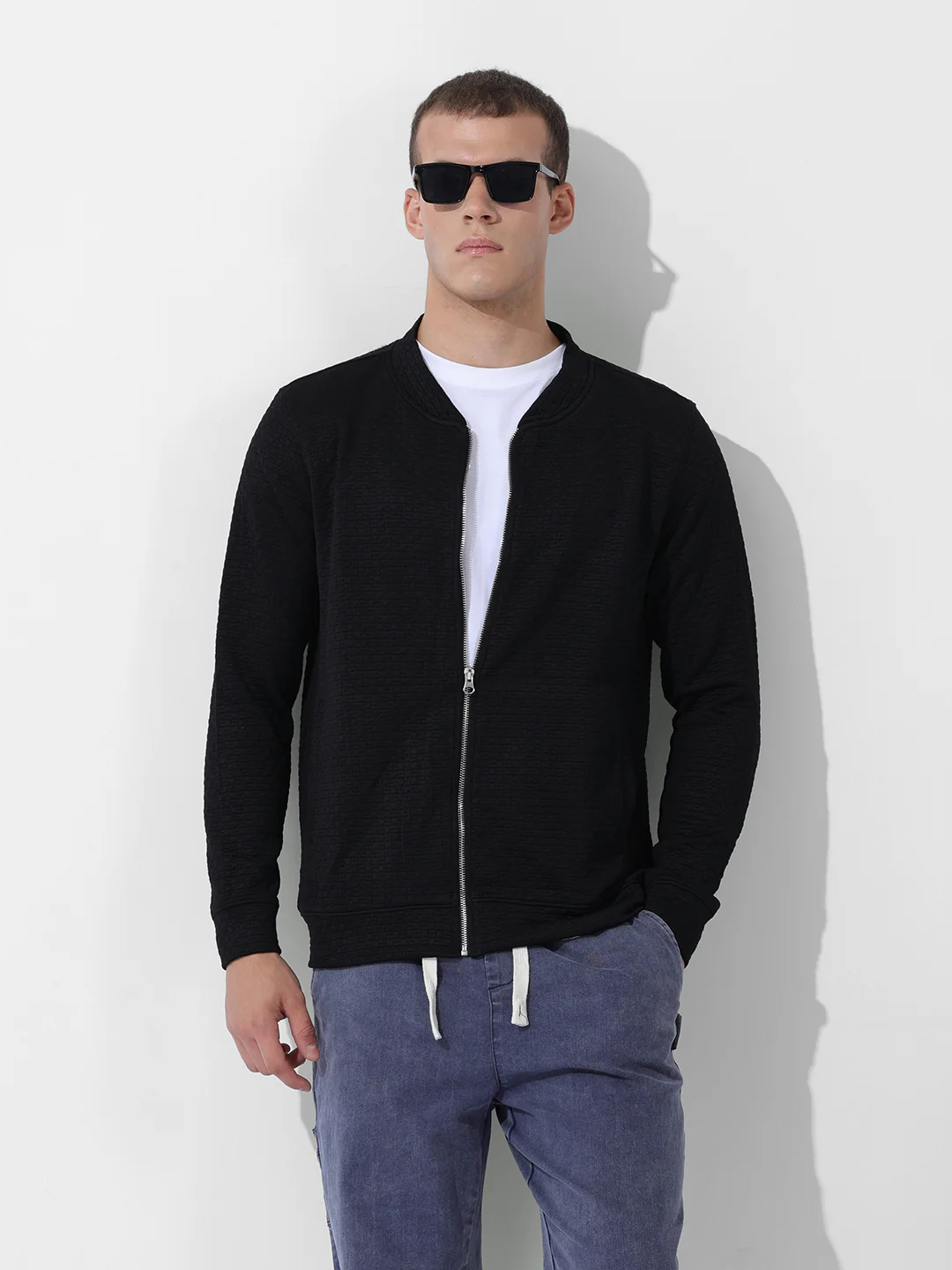 Men's Black Regular Fit Textured Casual Sweatshirts - Image 3