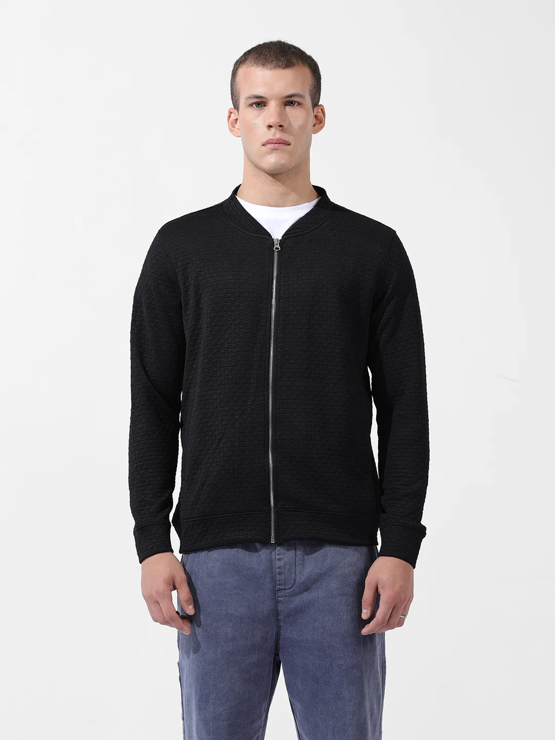 Men's Black Regular Fit Textured Casual Sweatshirts - Image 4