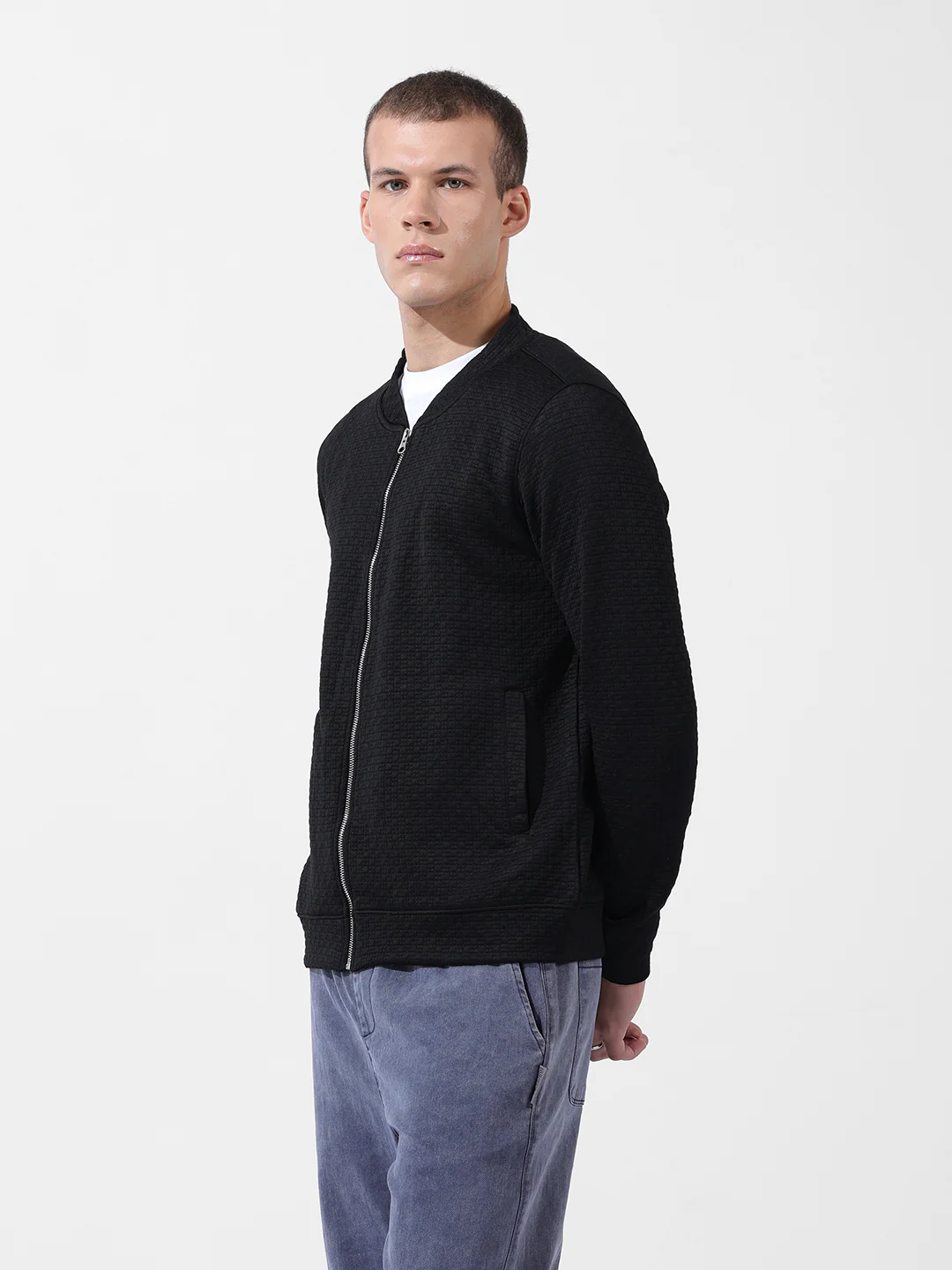 Men's Black Regular Fit Textured Casual Sweatshirts - Image 5
