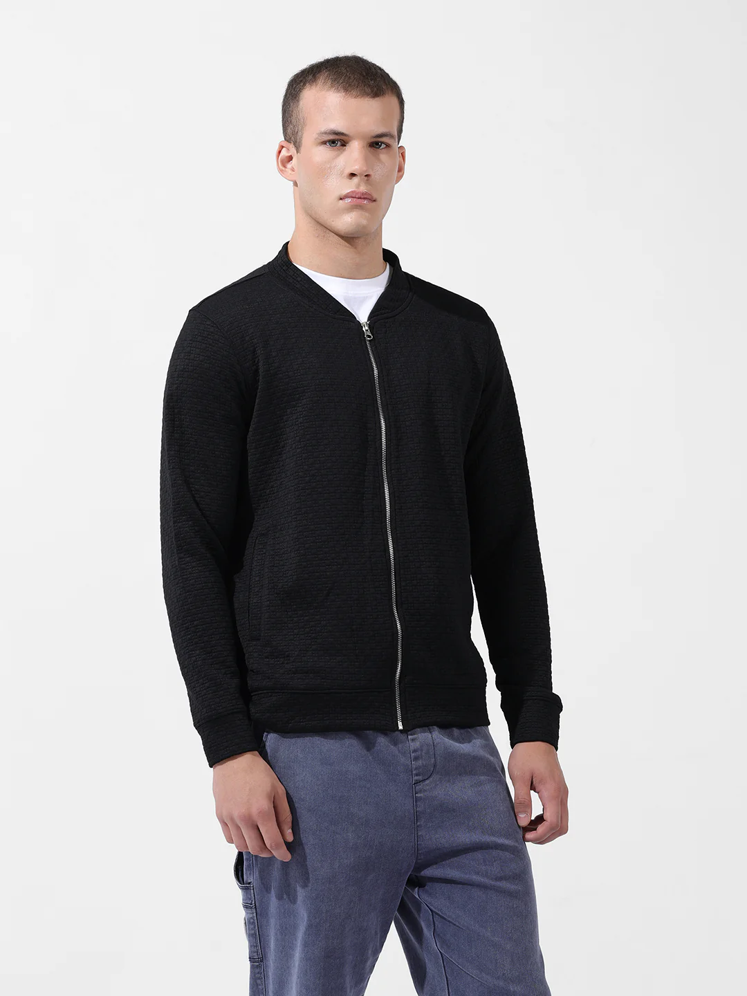 Men's Black Regular Fit Textured Casual Sweatshirts - Image 6