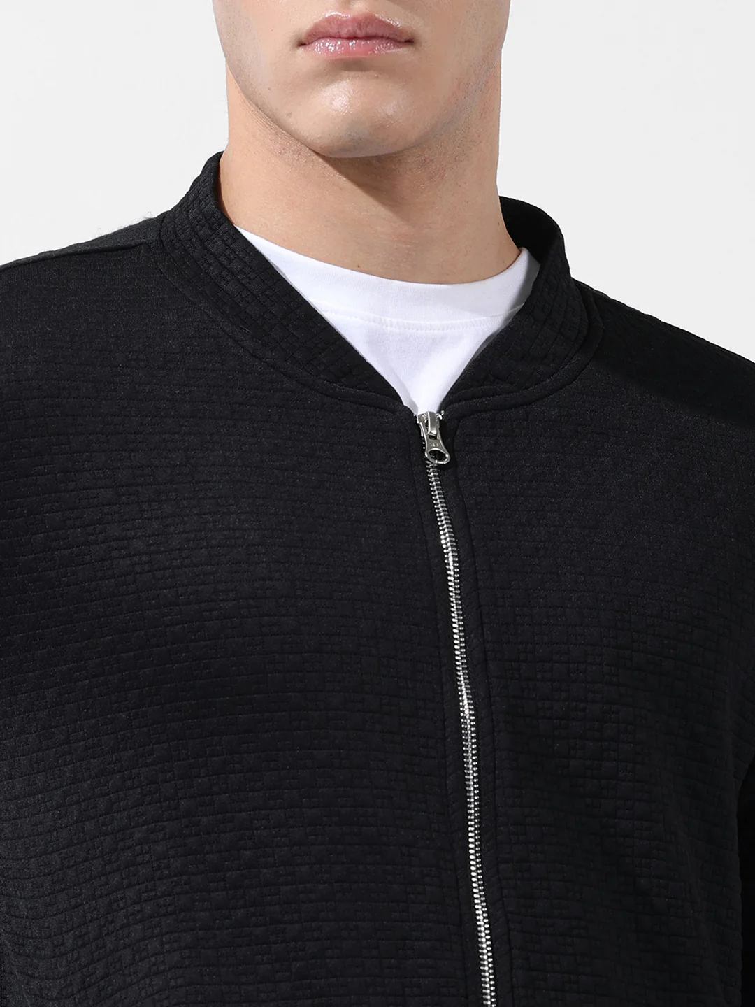 Men's Black Regular Fit Textured Casual Sweatshirts - Image 7