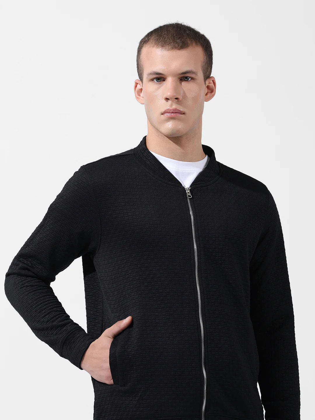 Men's Black Regular Fit Textured Casual Sweatshirts - Image 8