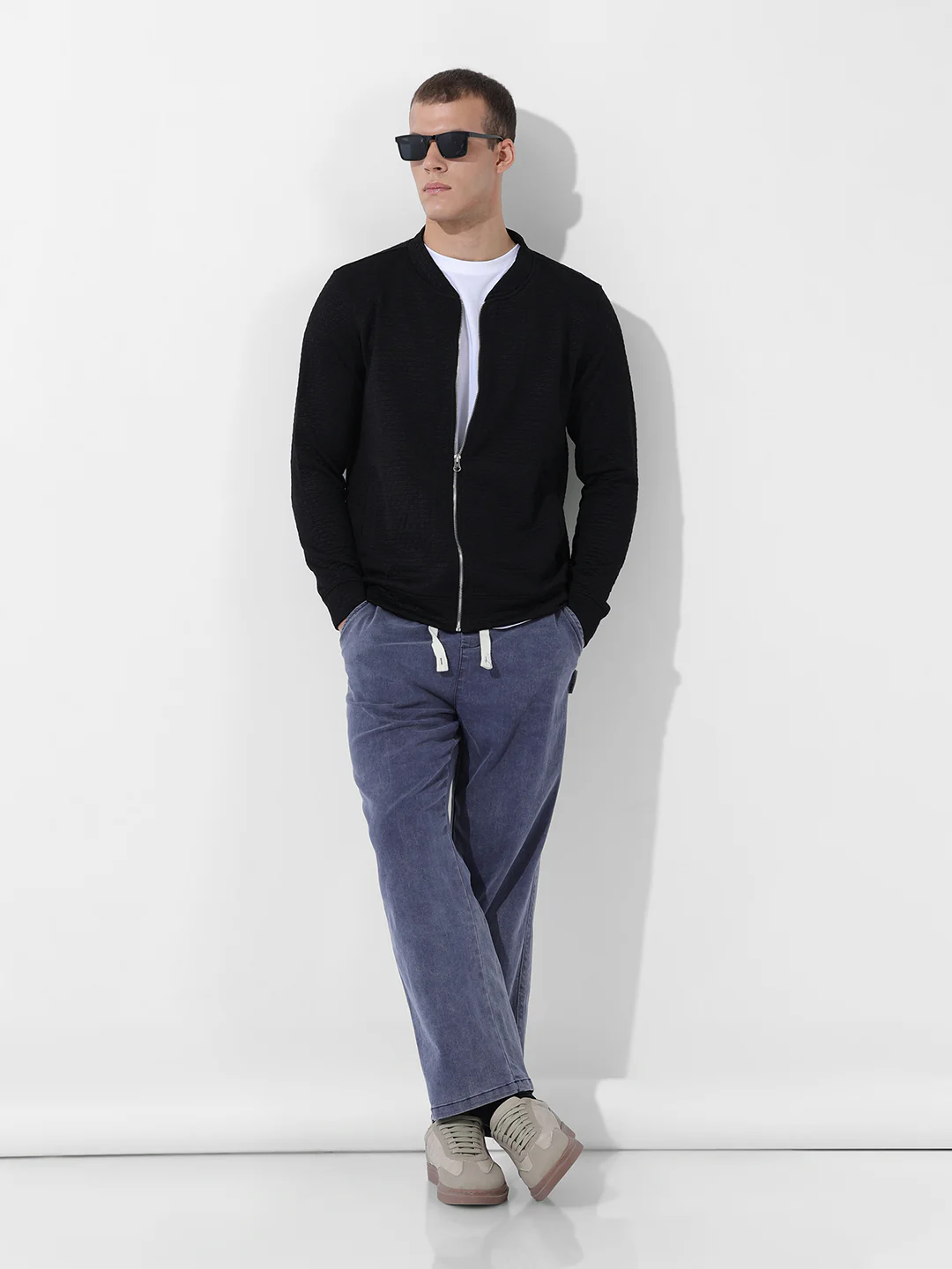 Men's Black Regular Fit Textured Casual Sweatshirts - Image 9