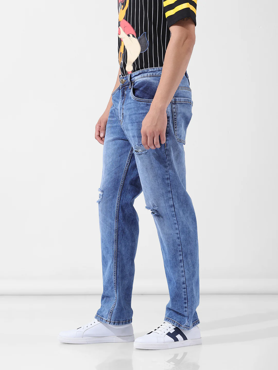 Men's Blue Regular Fit Solid Casual Jeans - Image 2