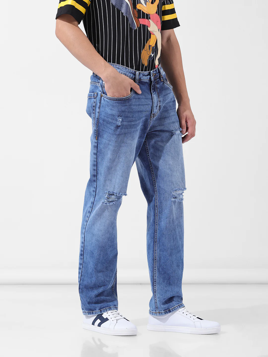 Men's Blue Regular Fit Solid Casual Jeans - Image 3