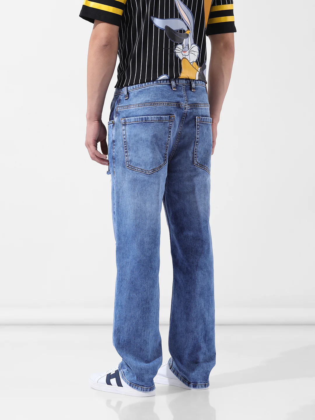 Men's Blue Regular Fit Solid Casual Jeans - Image 4