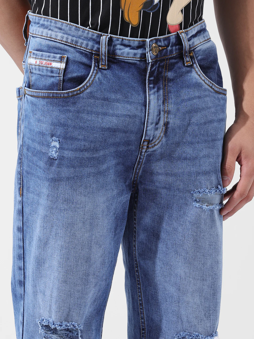 Men's Blue Regular Fit Solid Casual Jeans - Image 5