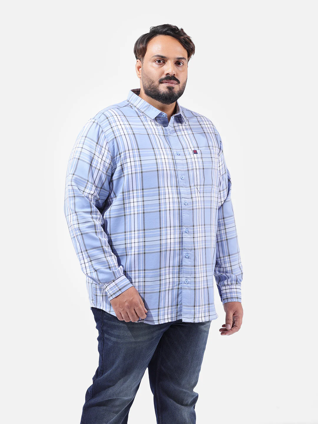 Men's Light Blue Regular Fit Checked Casual Shirt - Image 2