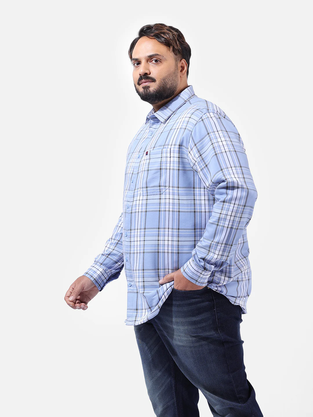 Men's Light Blue Regular Fit Checked Casual Shirt - Image 3