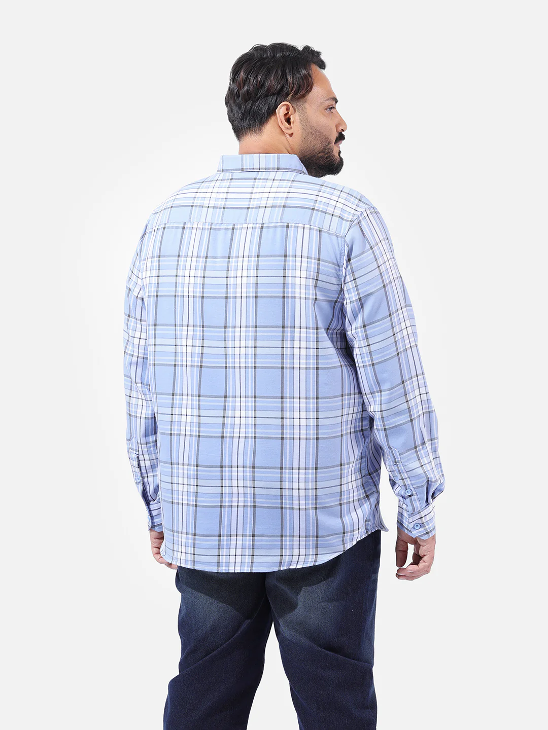 Men's Light Blue Regular Fit Checked Casual Shirt - Image 4
