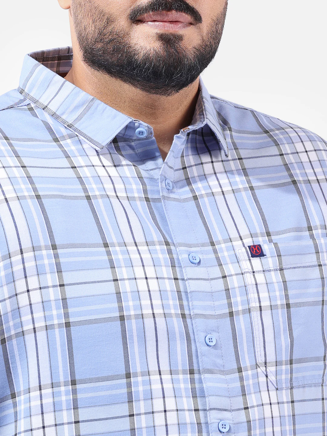 Men's Light Blue Regular Fit Checked Casual Shirt - Image 6