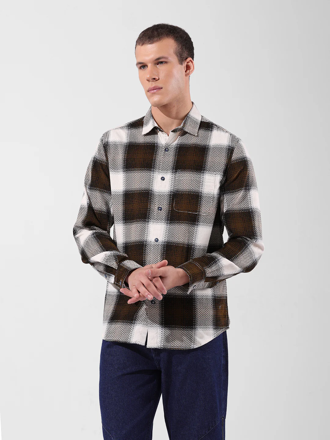 Men's Navy Blue Regular Fit Printed Casual Shirt - Image 7