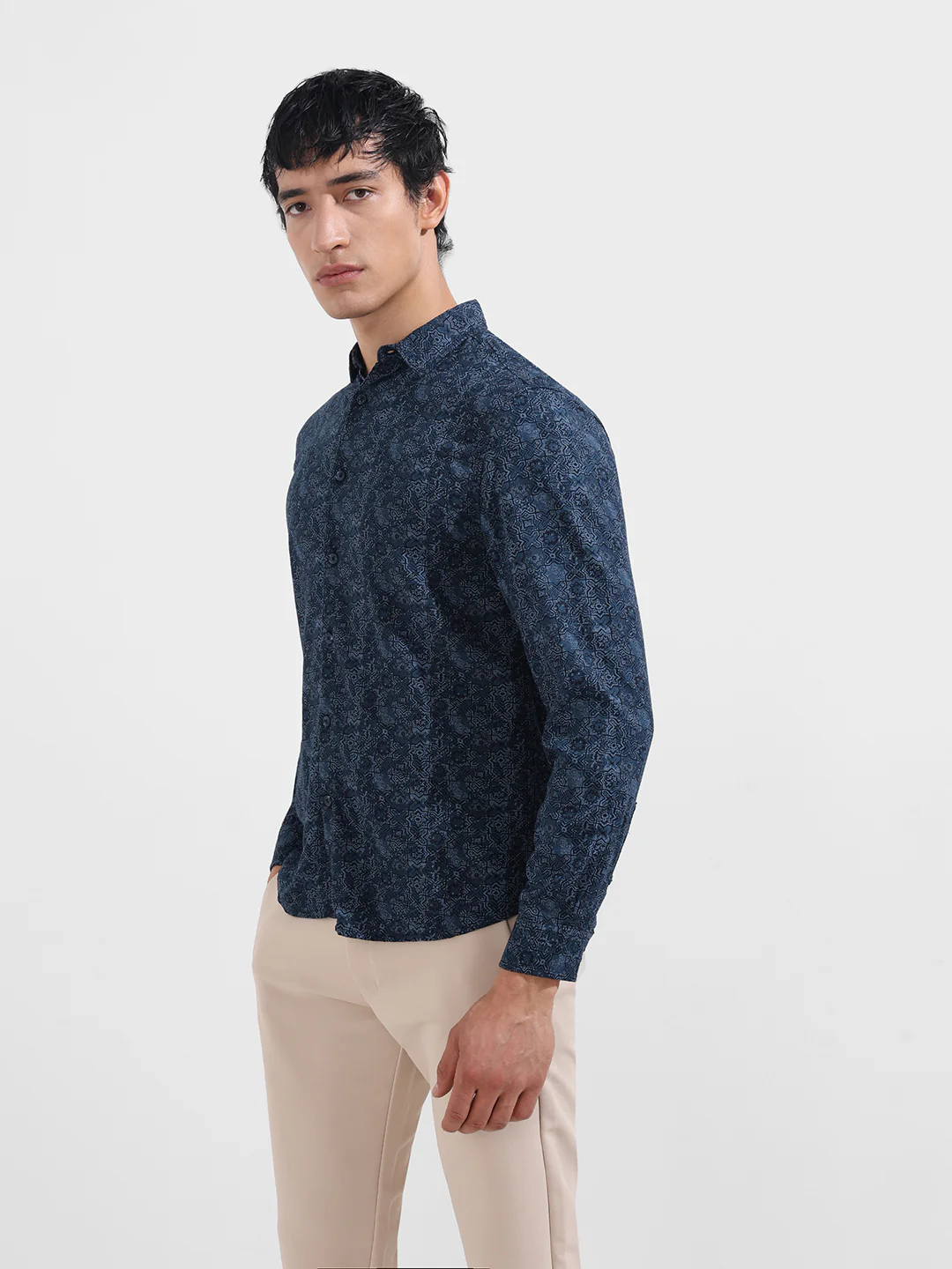 Men's Blue Regular Fit Printed Print Shirt - Image 4