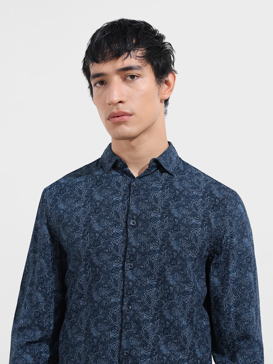 Men's Blue Regular Fit Printed Print Shirt - Image 5
