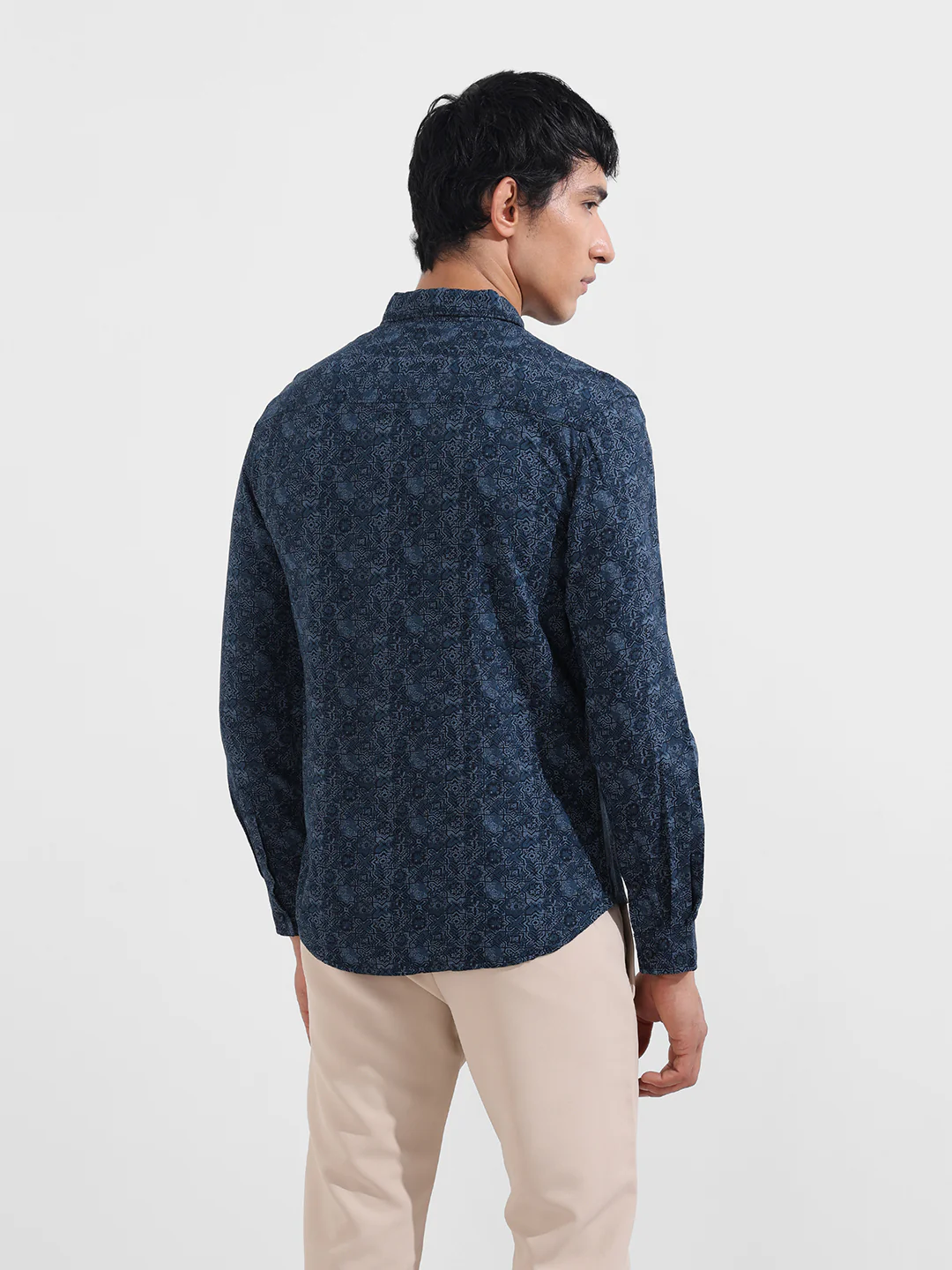 Men's Blue Regular Fit Printed Print Shirt - Image 6