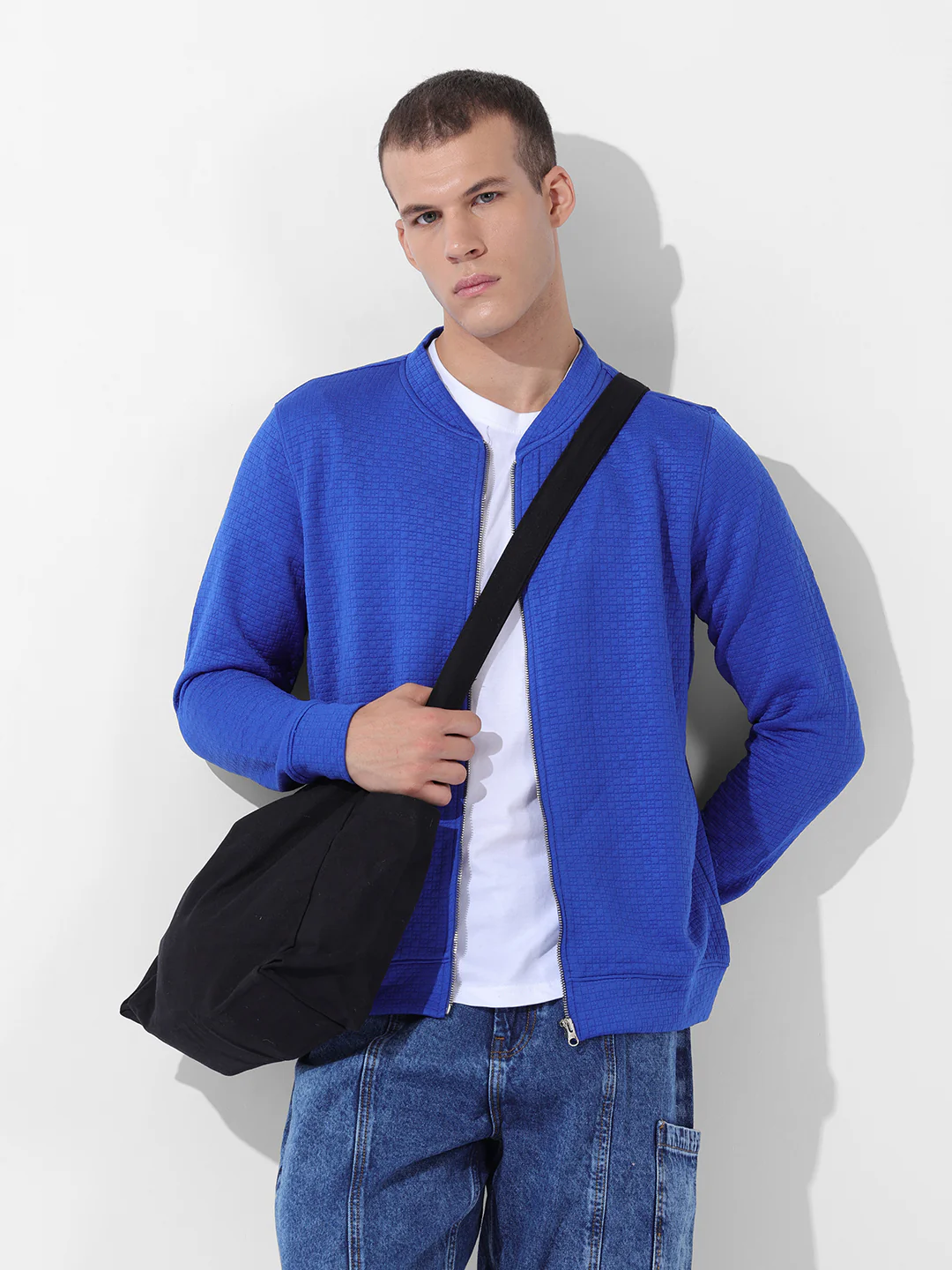 Men's Galactic Cobalt Regular Fit Textured Casual Sweatshirts - Image 3
