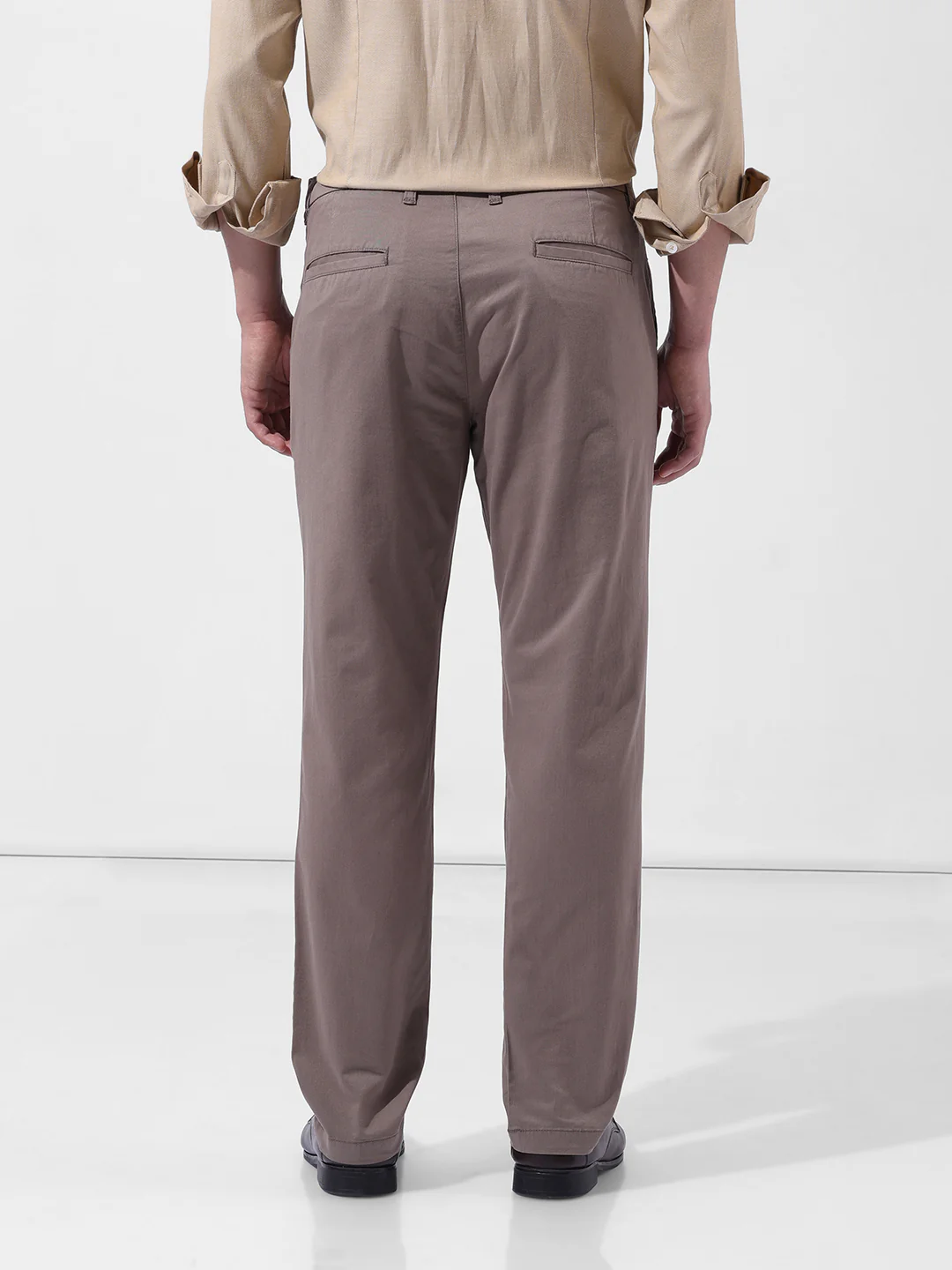 Men's Taupe Regular Fit Solid Casual Chinos - Image 6