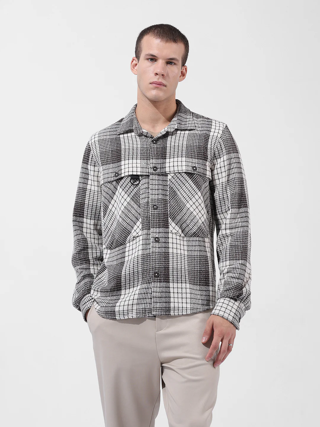 Men's Brown Regular Fit Checkered Casual Shirt - Image 7