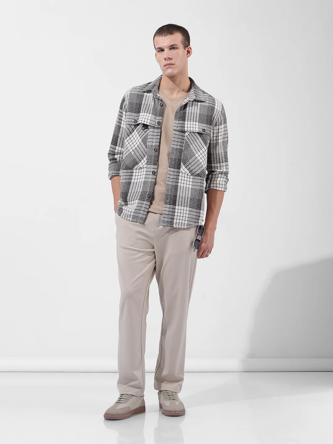 Men's Brown Regular Fit Checkered Casual Shirt - Image 8