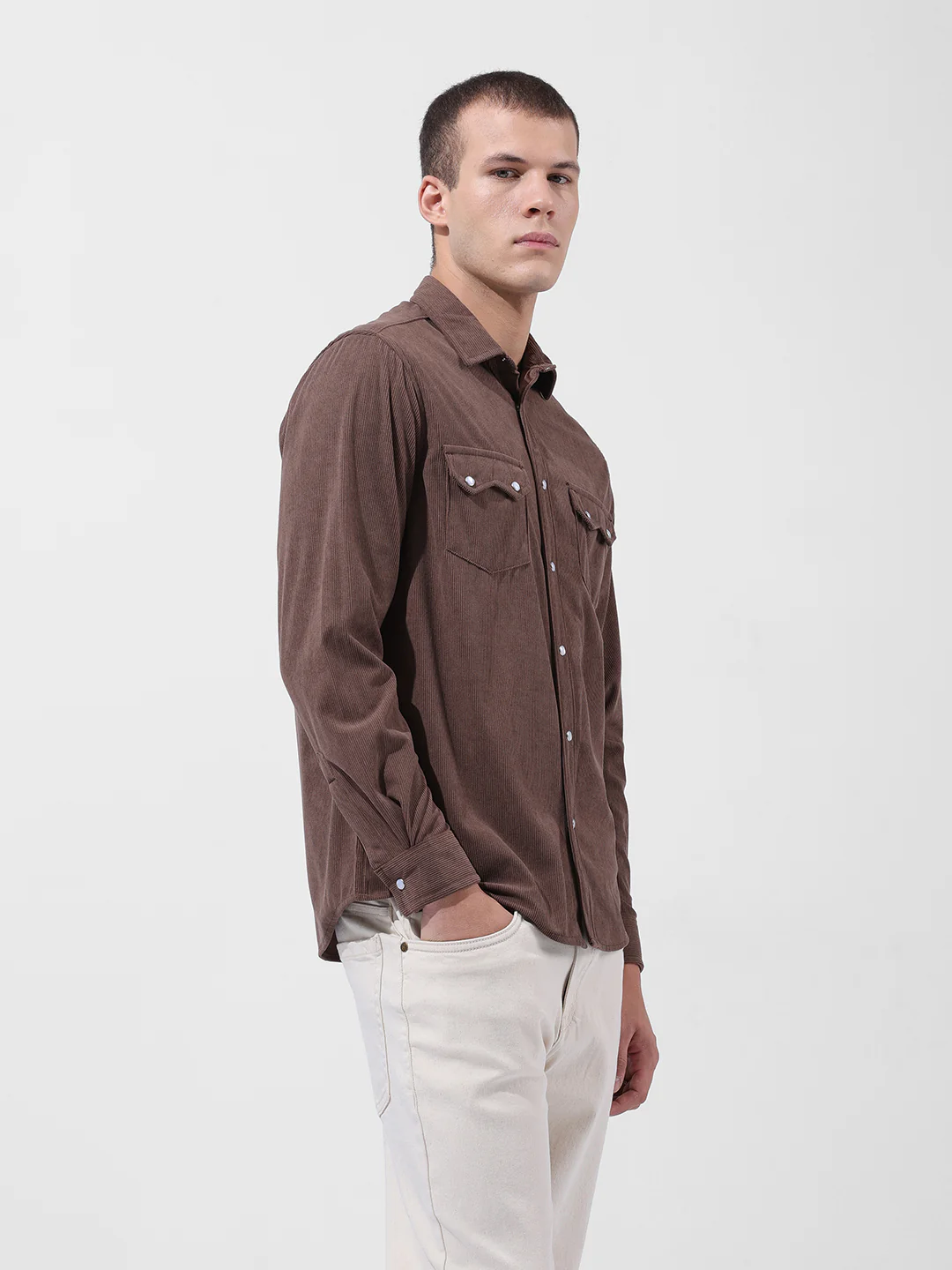 Men's Brown Regular Fit Embroided Street Shirt - Image 4