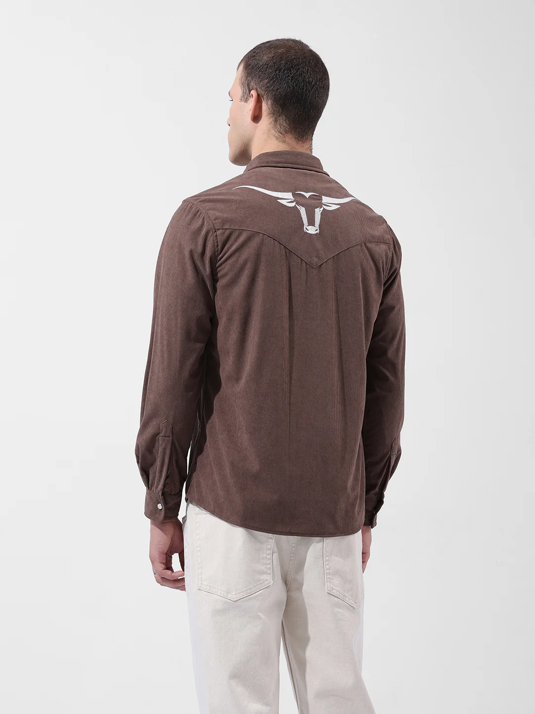 Men's Brown Regular Fit Embroided Street Shirt - Image 5