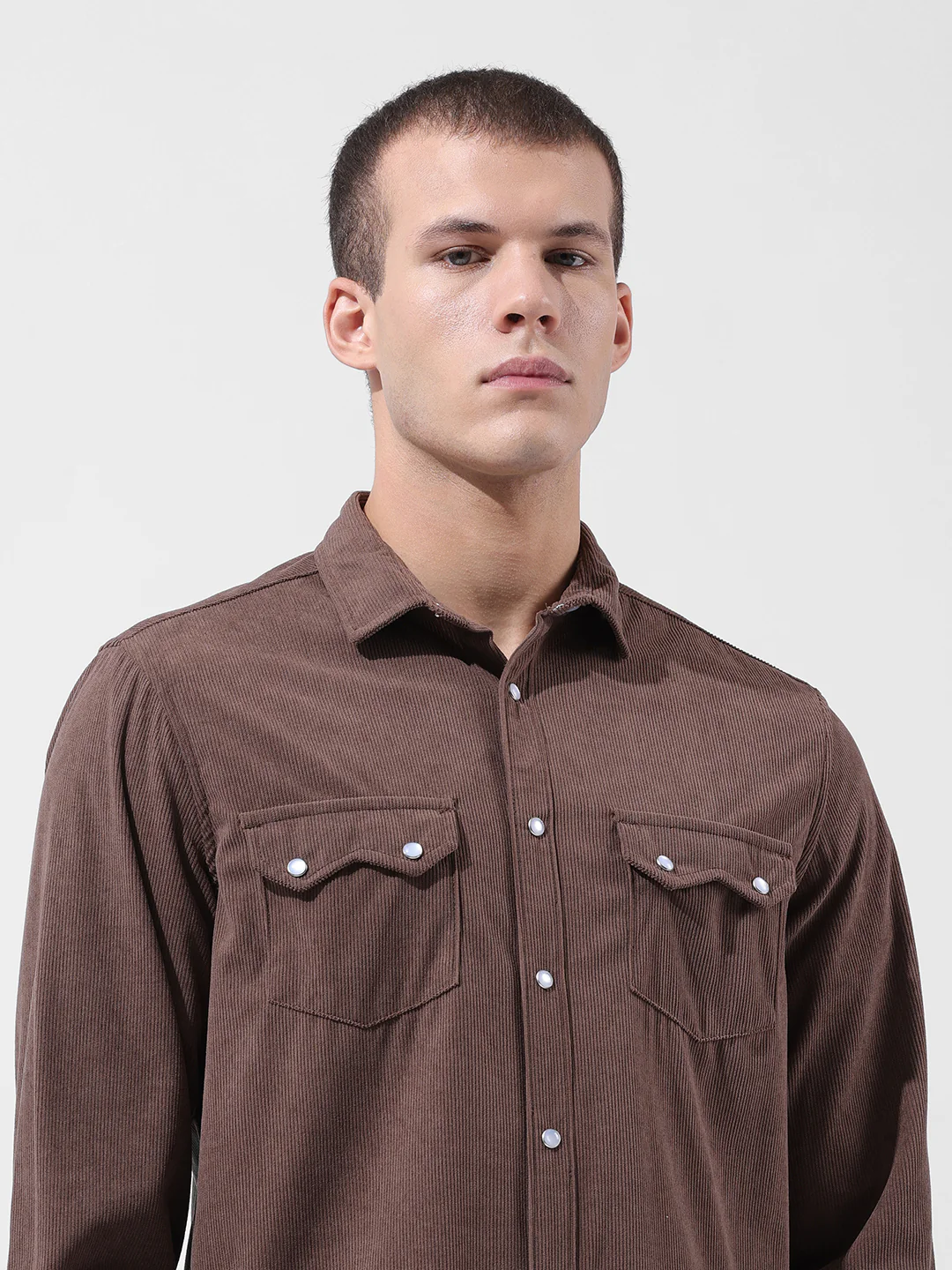 Men's Brown Regular Fit Embroided Street Shirt - Image 6