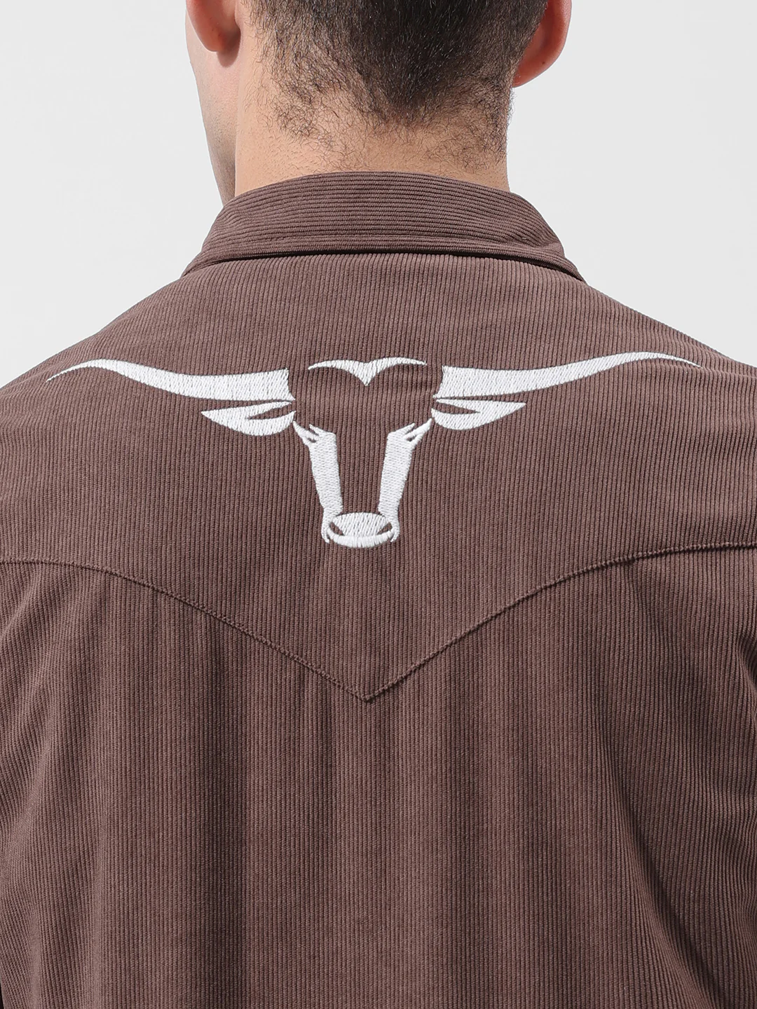 Men's Brown Regular Fit Embroided Street Shirt - Image 7
