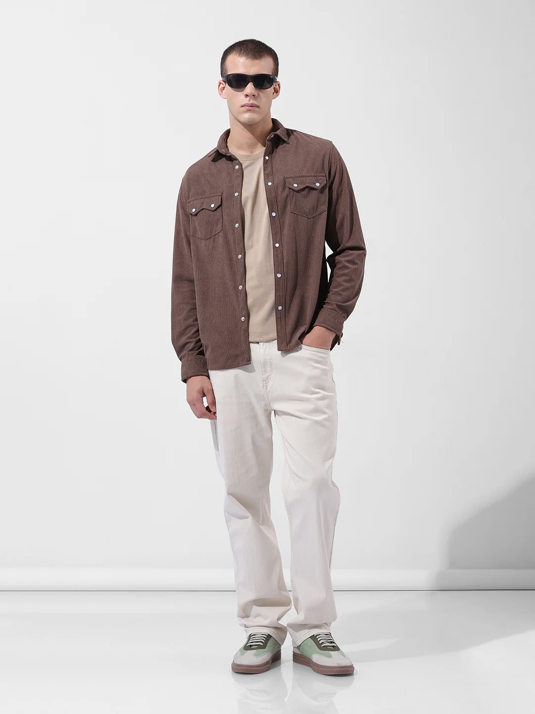 Men's Brown Regular Fit Embroided Street Shirt - Image 9
