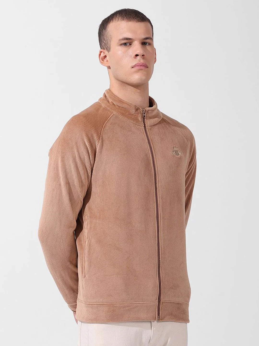 Men's Taupe Regular Fit Textured Casual Sweatshirts - Image 5
