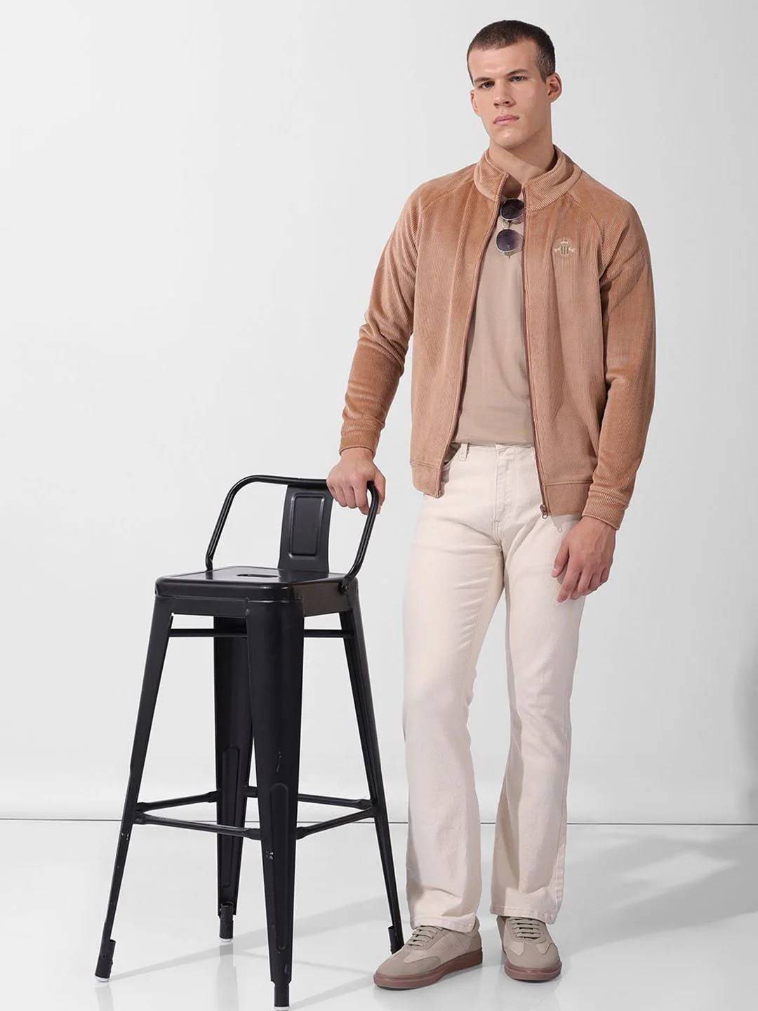 Men's Taupe Regular Fit Textured Casual Sweatshirts - Image 8