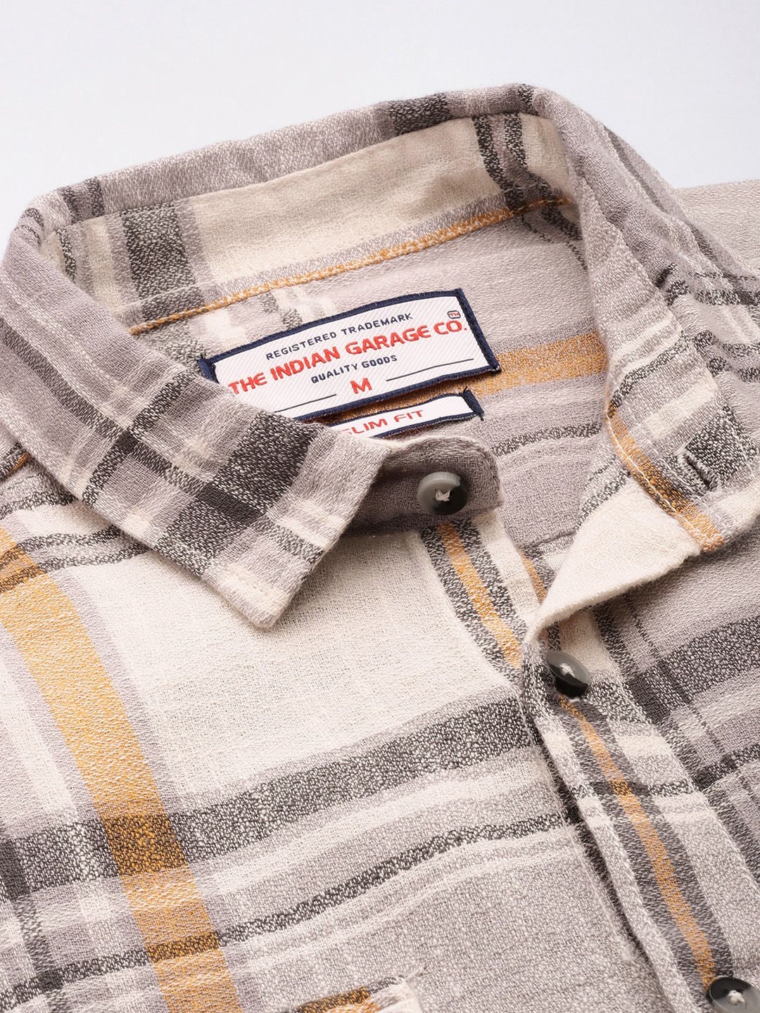 Men's Grey Regular Fit Checkered Casual Shirt - Image 3