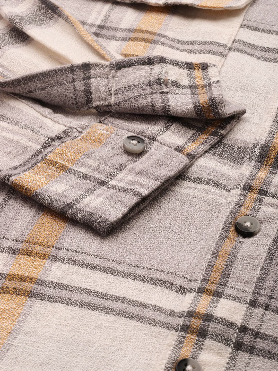 Men's Grey Regular Fit Checkered Casual Shirt - Image 6