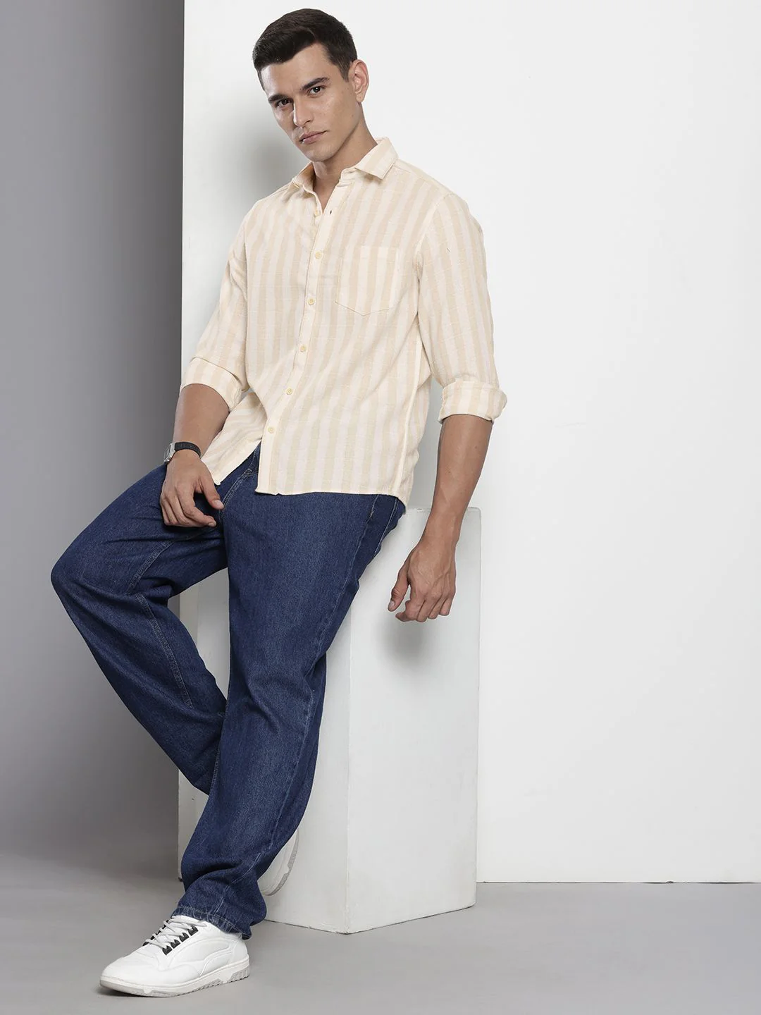 Men's Natural Regular Fit Checkered Casual Shirt - Image 3