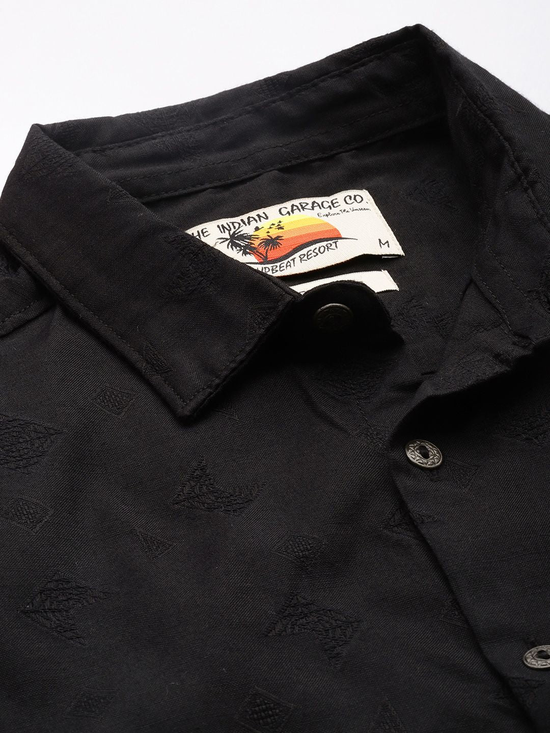 Men's Black Regular Fit Textured Textured Shirt - Image 3