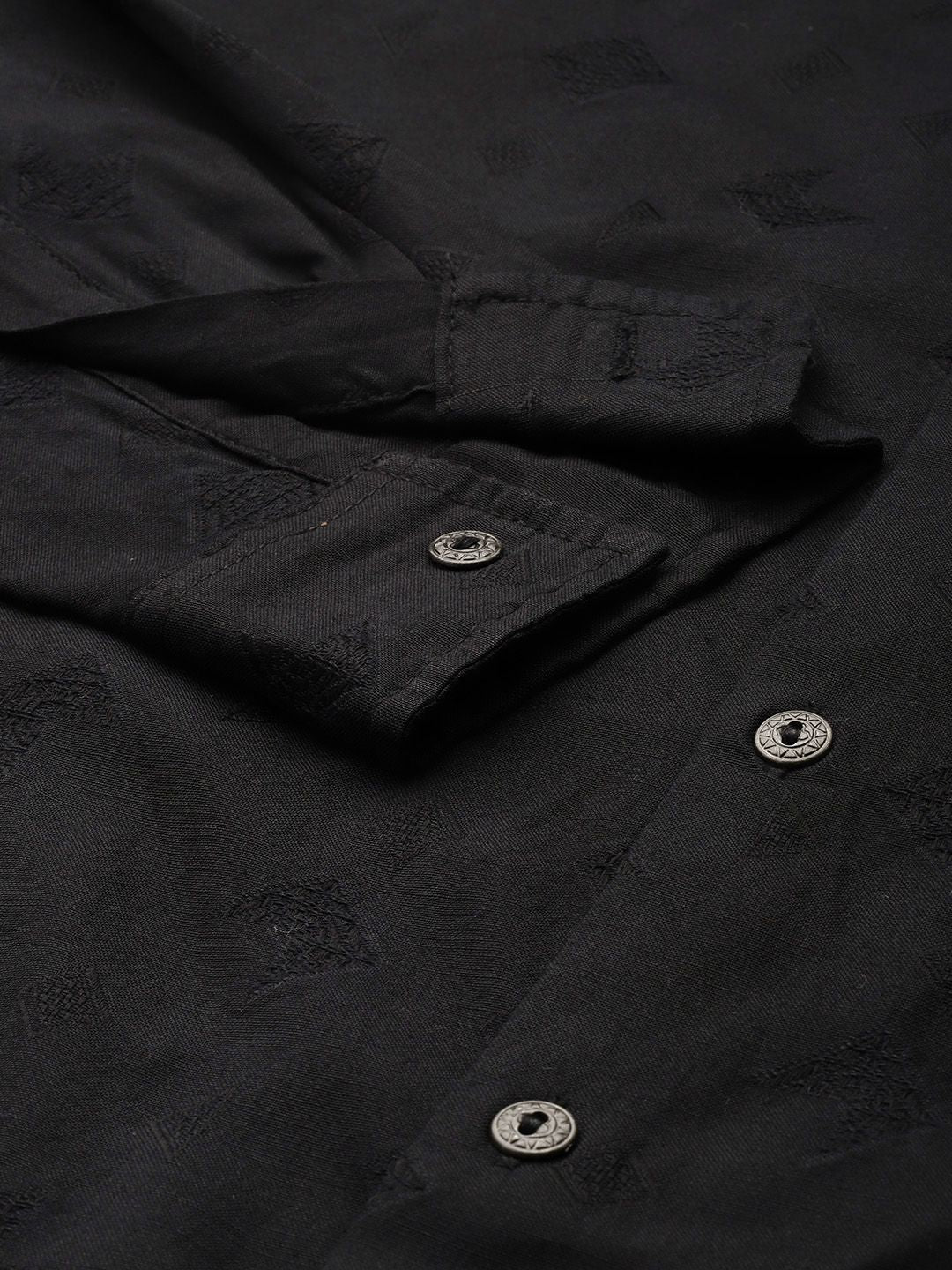 Men's Black Regular Fit Textured Textured Shirt - Image 6