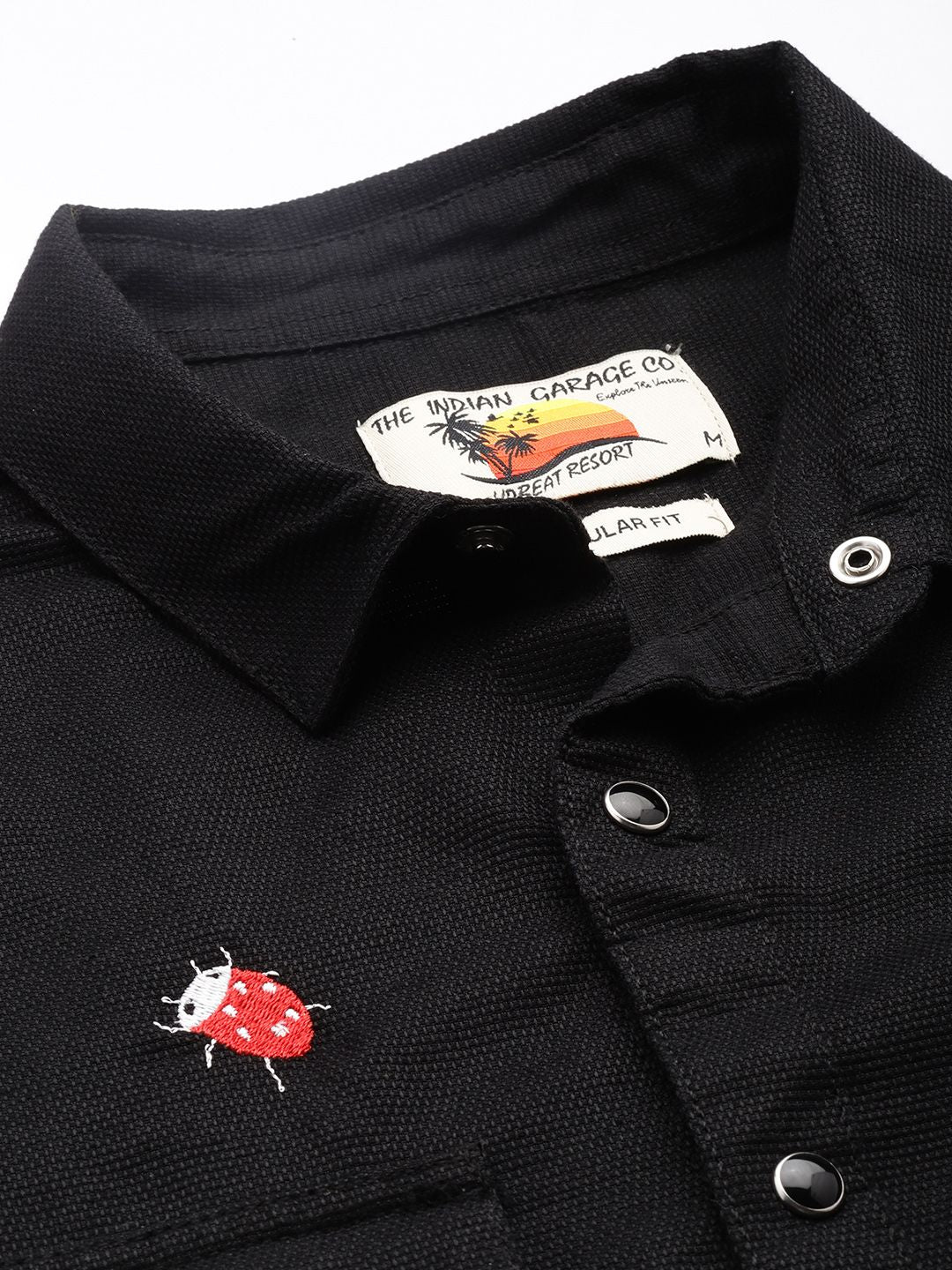 Men's Black Regular Fit Floral Print Embroidered Shirt - Image 5