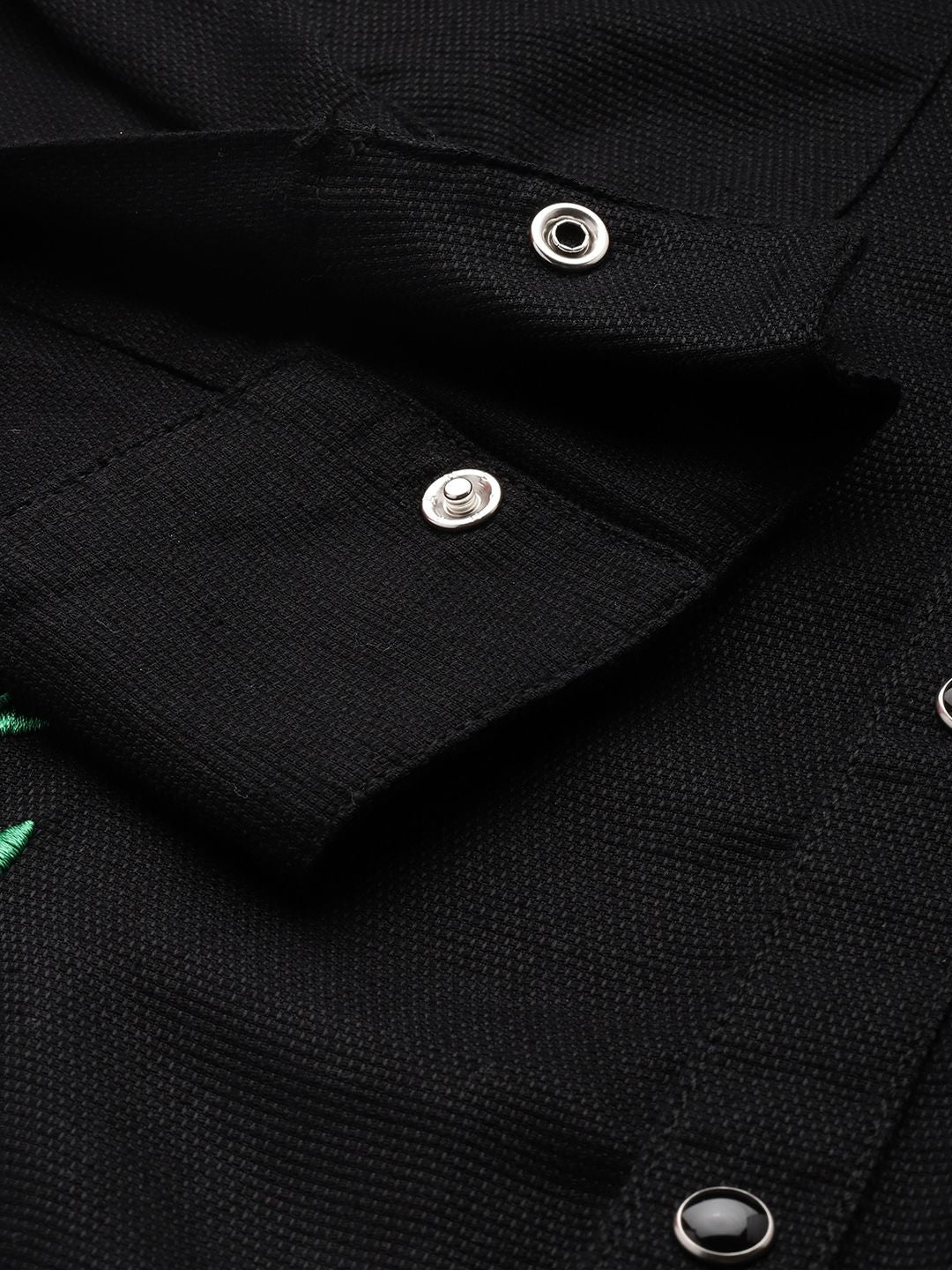 Men's Black Regular Fit Floral Print Embroidered Shirt - Image 6