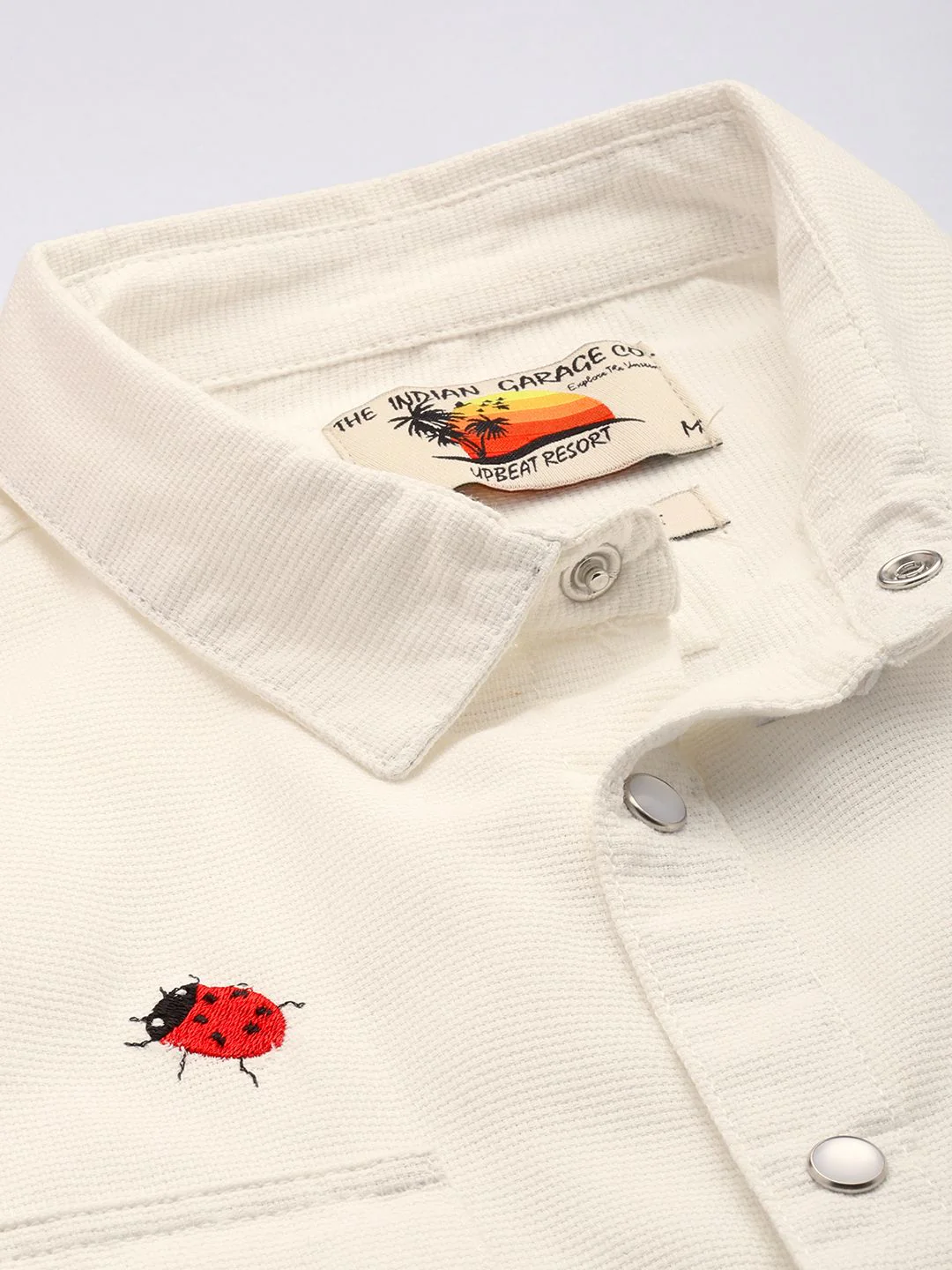 Men's White Regular Fit Floral Print Embroidered Shirt - Image 5