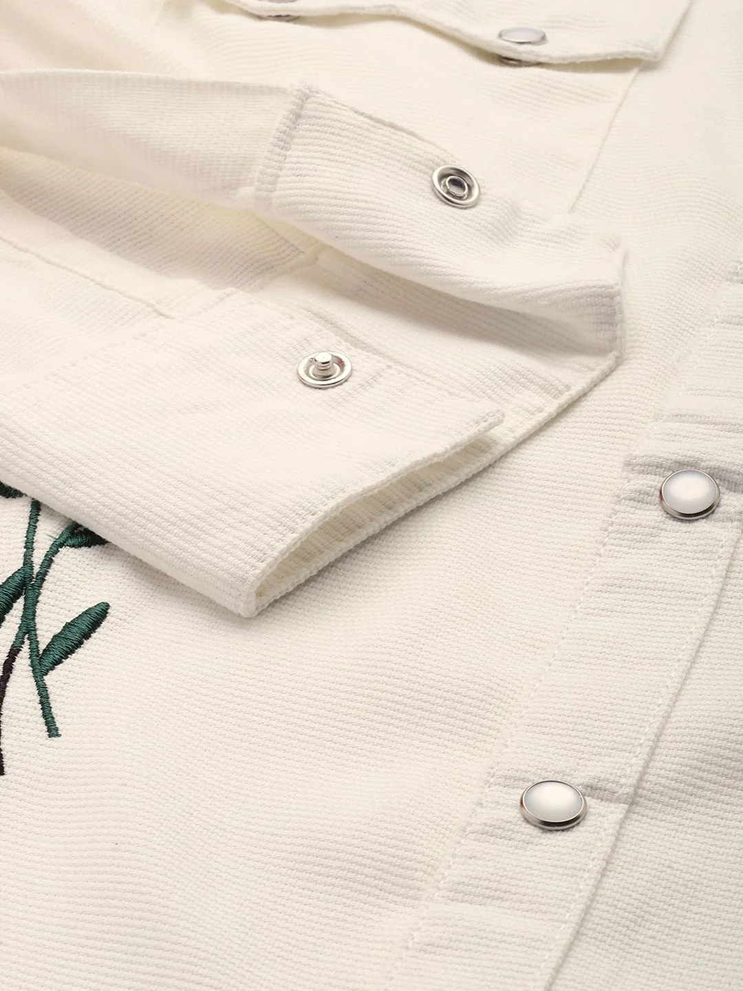 Men's White Regular Fit Floral Print Embroidered Shirt - Image 6