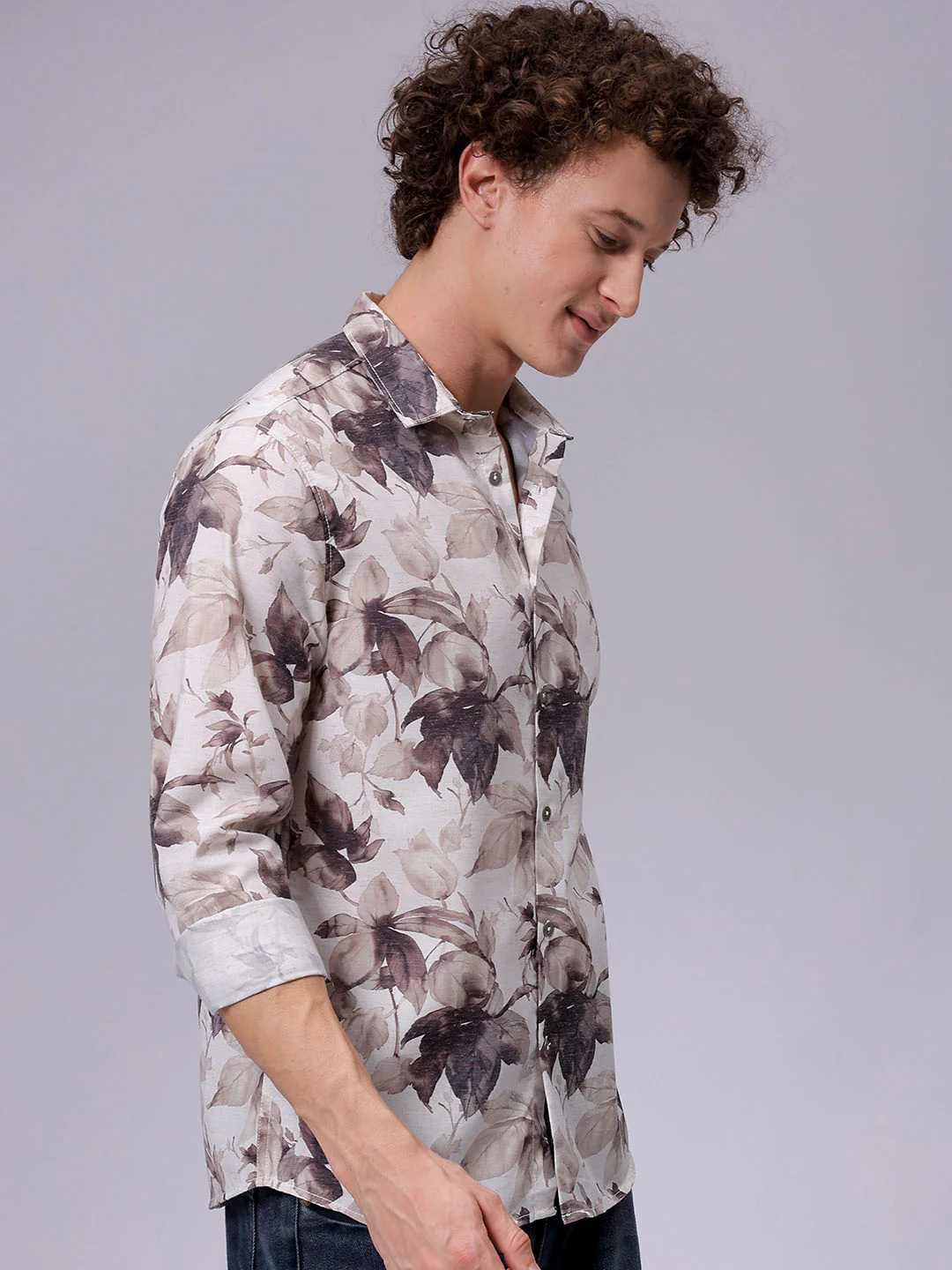 Men's Beige Regular Fit Floral Print Resort Wear Shirt - Image 5
