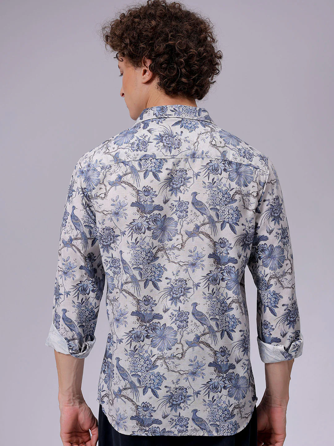 Men's Grey Regular Fit Floral Print Resort Wear Shirt - Image 4