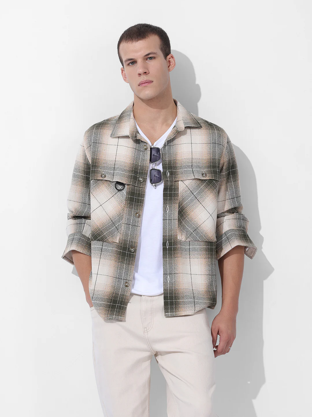 Men's Green Regular Fit Checkered Casual Shirt - Image 2
