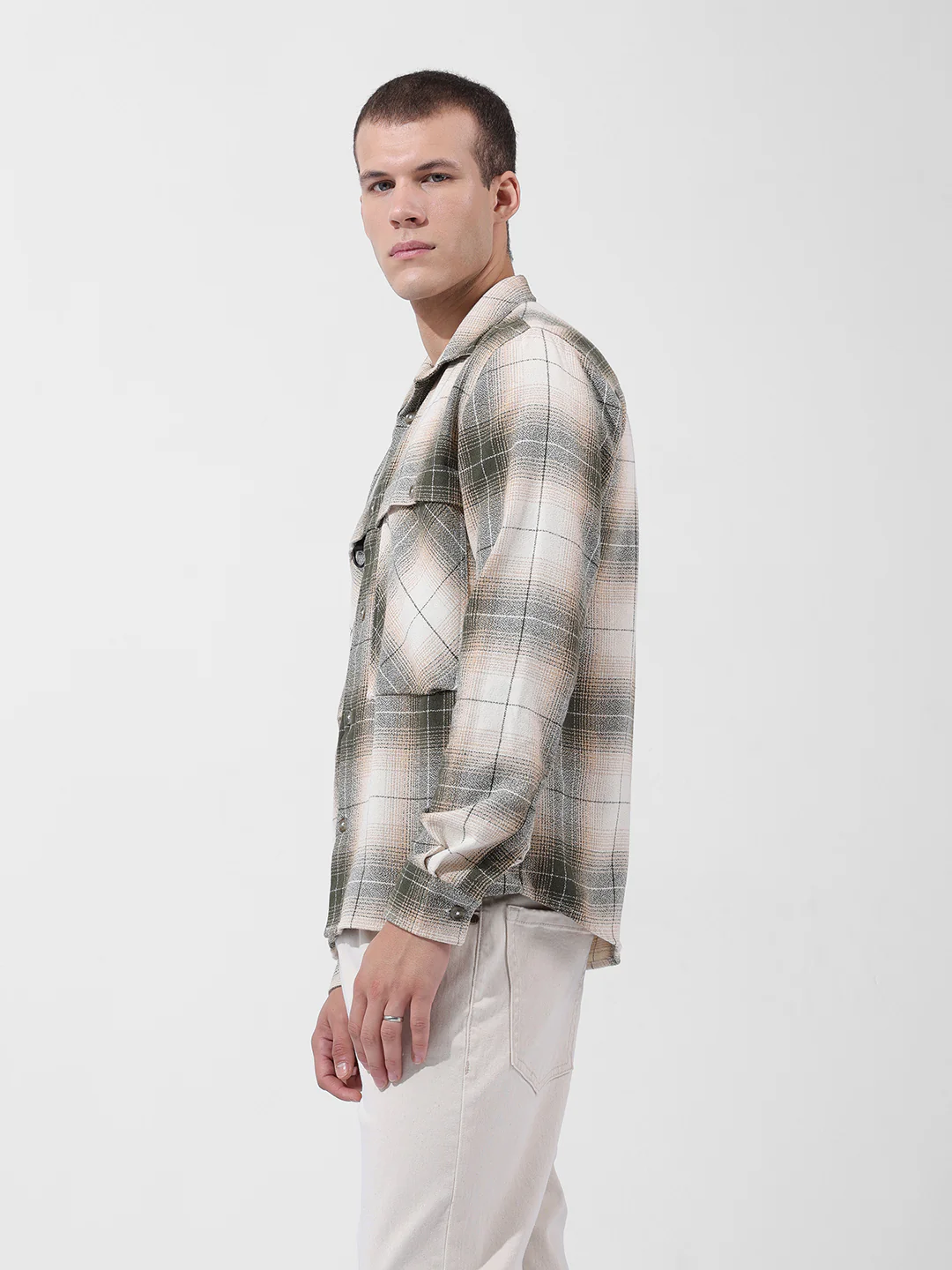 Men's Green Regular Fit Checkered Casual Shirt - Image 3