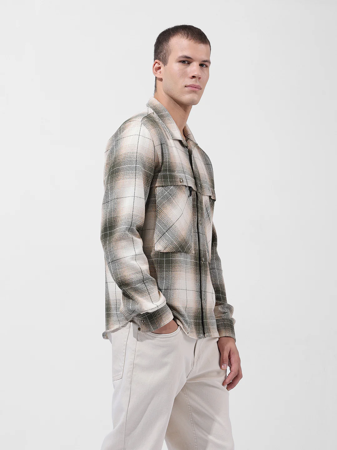 Men's Green Regular Fit Checkered Casual Shirt - Image 4