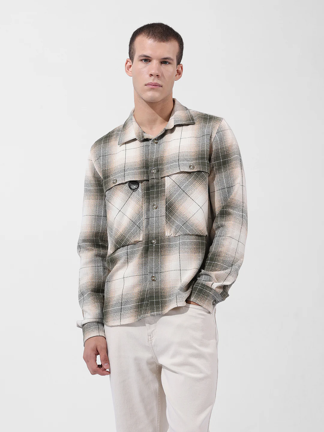 Men's Green Regular Fit Checkered Casual Shirt - Image 8