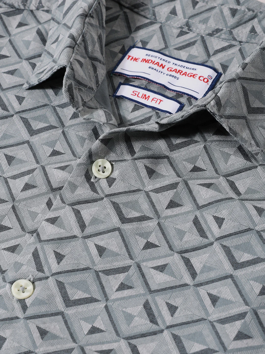 Men's Green Regular Fit Printed Print Shirt - Image 3