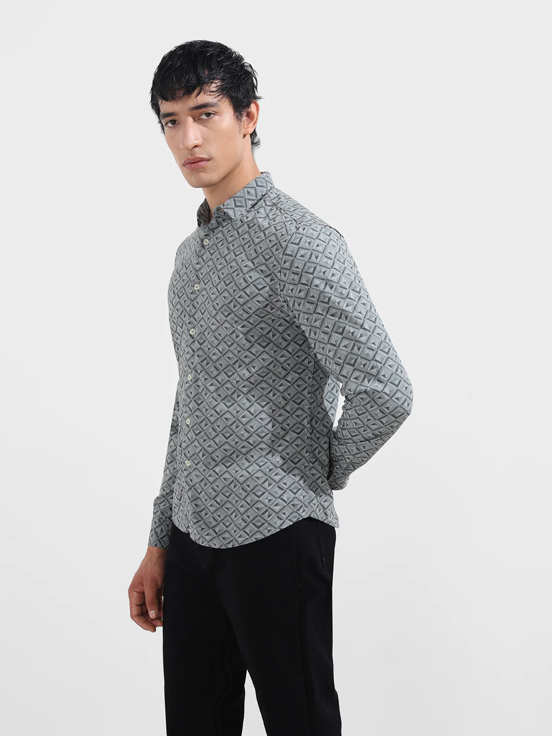 Men's Green Regular Fit Printed Print Shirt - Image 4
