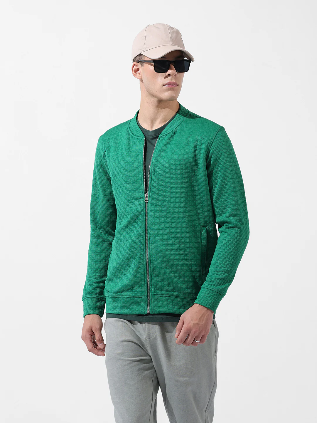 Men's Sport Green Regular Fit Textured Casual Sweatshirts - Image 3