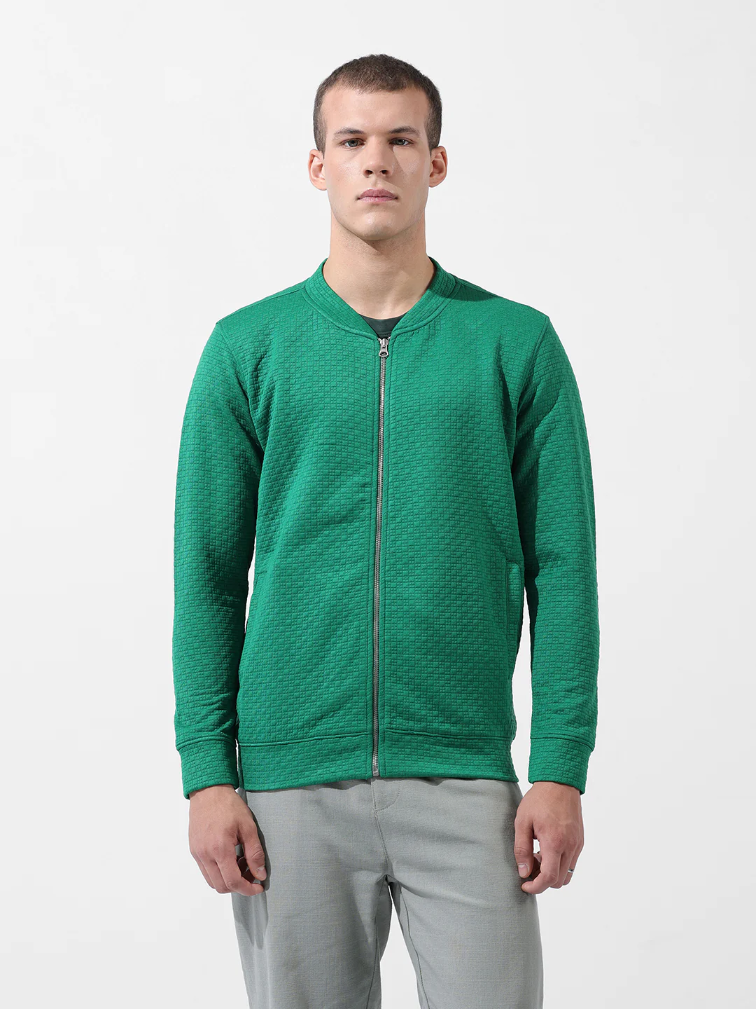 Men's Sport Green Regular Fit Textured Casual Sweatshirts - Image 4