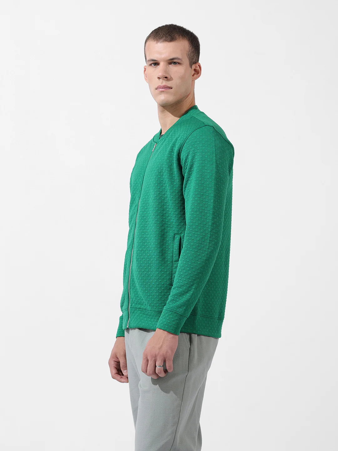 Men's Sport Green Regular Fit Textured Casual Sweatshirts - Image 5
